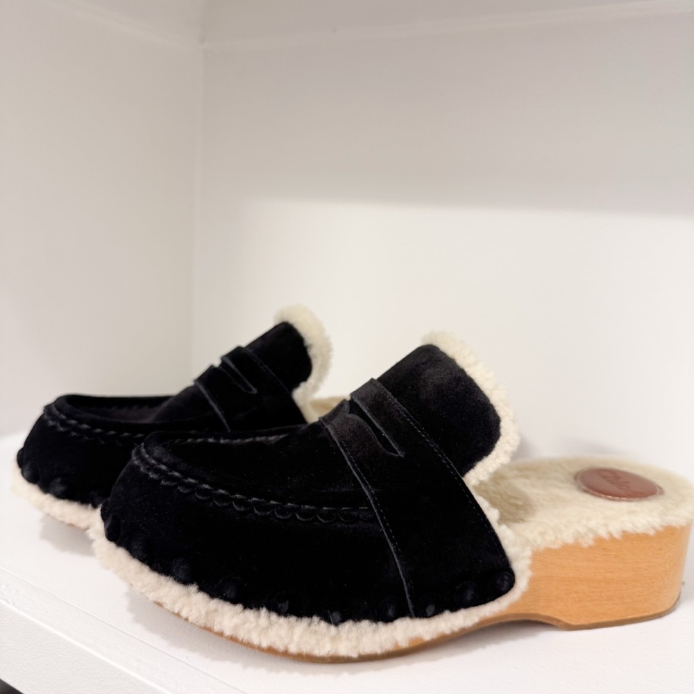 CHLOÉ Joy Suede & Shearling Clogs - Picture 8 of 15